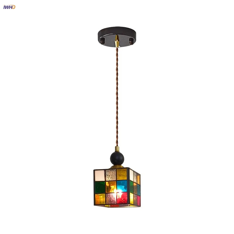 Afralia™ Square LED Pendant Light Wood Glass Modern Home Lighting