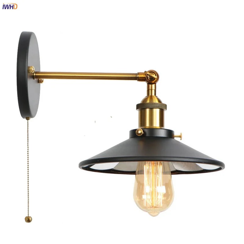 Gold Industrial LED Wall Lamp for Loft Stair & Bedroom Lighting