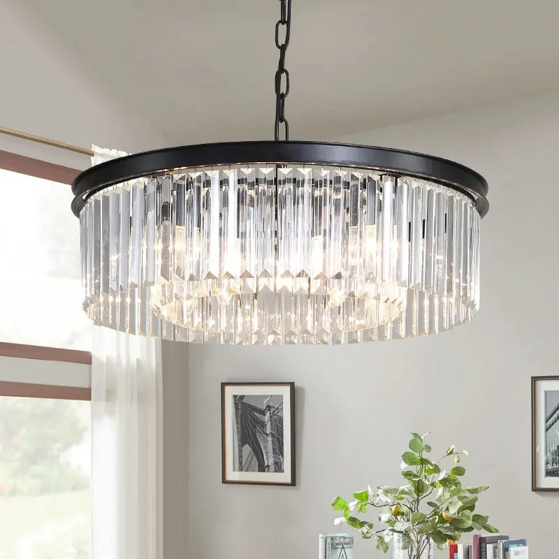 Gold Black Metal Crystal Pendant Lights Chain Hanging LED Suspension Lamp Fixtures