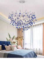 Blue Crystal LED Chandelier: Luxury Classic Pendant Light for Living Room.