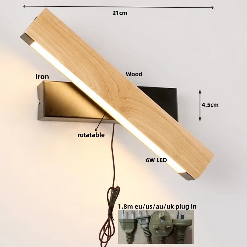 Rotatable Nordic LED Wall Sconce Pull Chain Switch Wood Stair Light