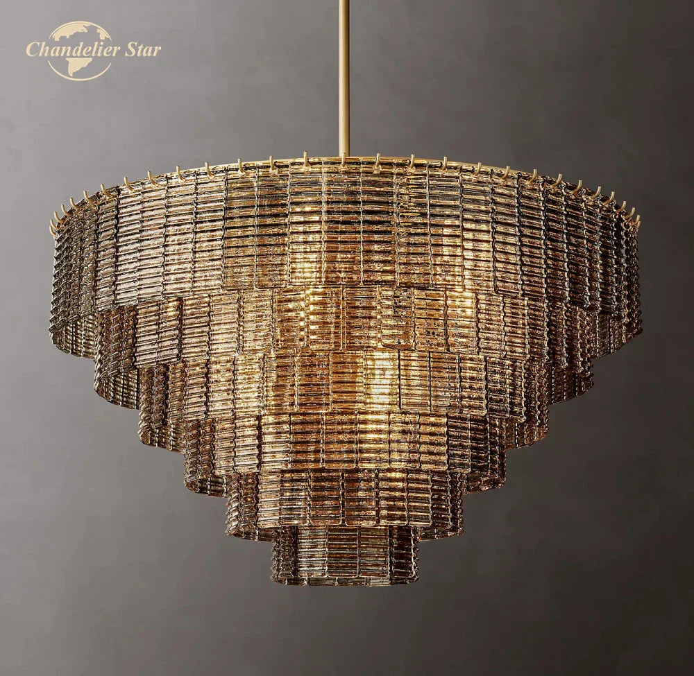 Sirene Smoke Glass Chandelier: Modern Round Hanging Lights for Living Room & Dining Room