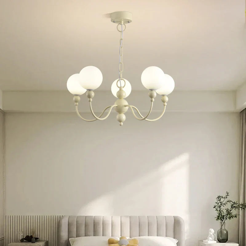 Modern Cream Green Glass Chandelier for Bedroom Living Room Kitchen