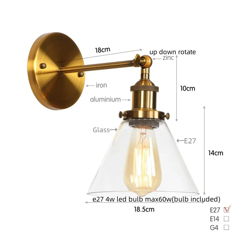 Loft LED Wall Lamp Vintage Pull Chain Switch Iron Bathroom Light