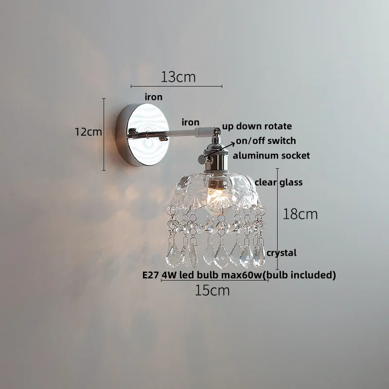 Clear Glass LED Wall Sconce Pull Chain Modern Light Fixtures