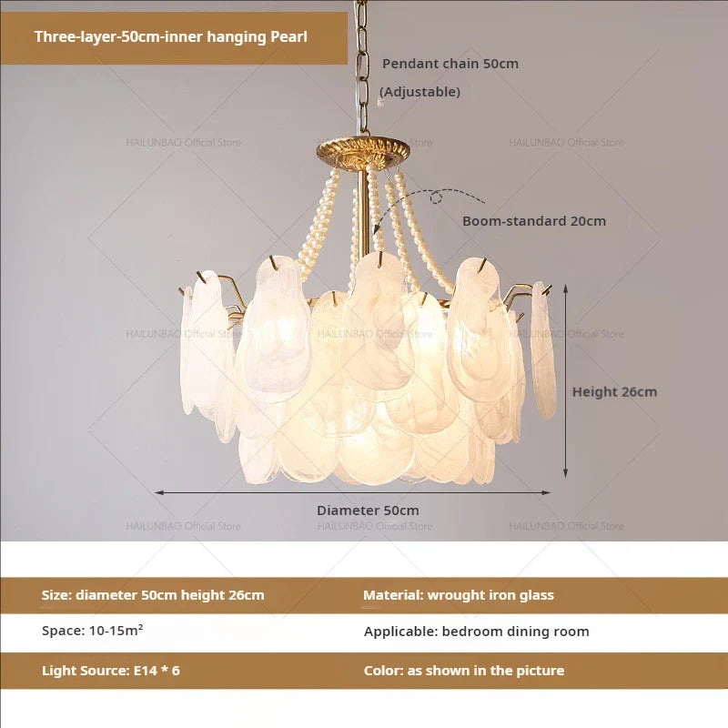 French Chandelier Garden Light with K9 Crystal | Elegant Pearl Shell Design