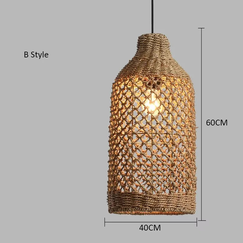Hand-woven Natural Rattan Chandelier Pendant Light for Living Room Décor