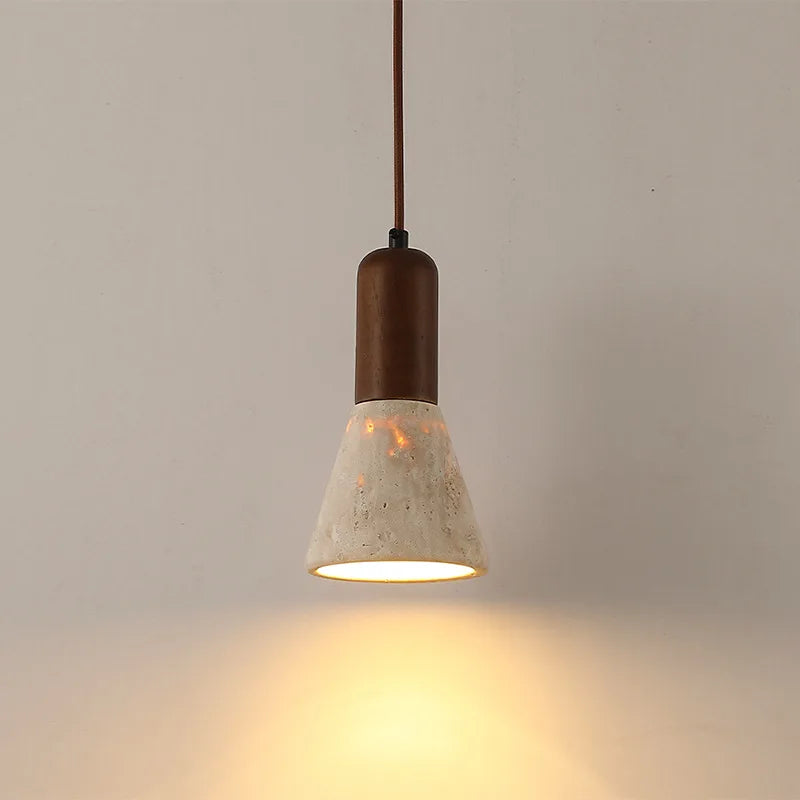 Afralia™ Japanese Vintage LED Pendant Light, Yellow Travertine Wabi Sabi Hanging Lamp