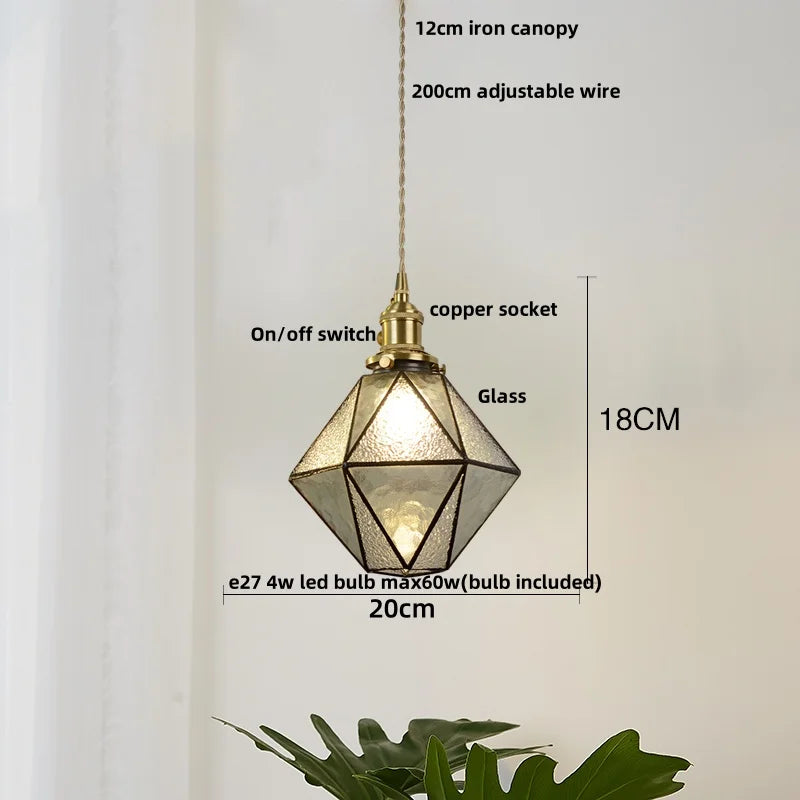 Brass Vintage LED Pendant Light Fixture Walnut Wood Glass Dining Room Lights