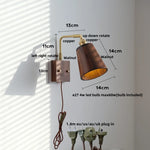 Walnut Wood LED Wall Lamp Sconce with Pull Chain Switch Rotation Mirror Light