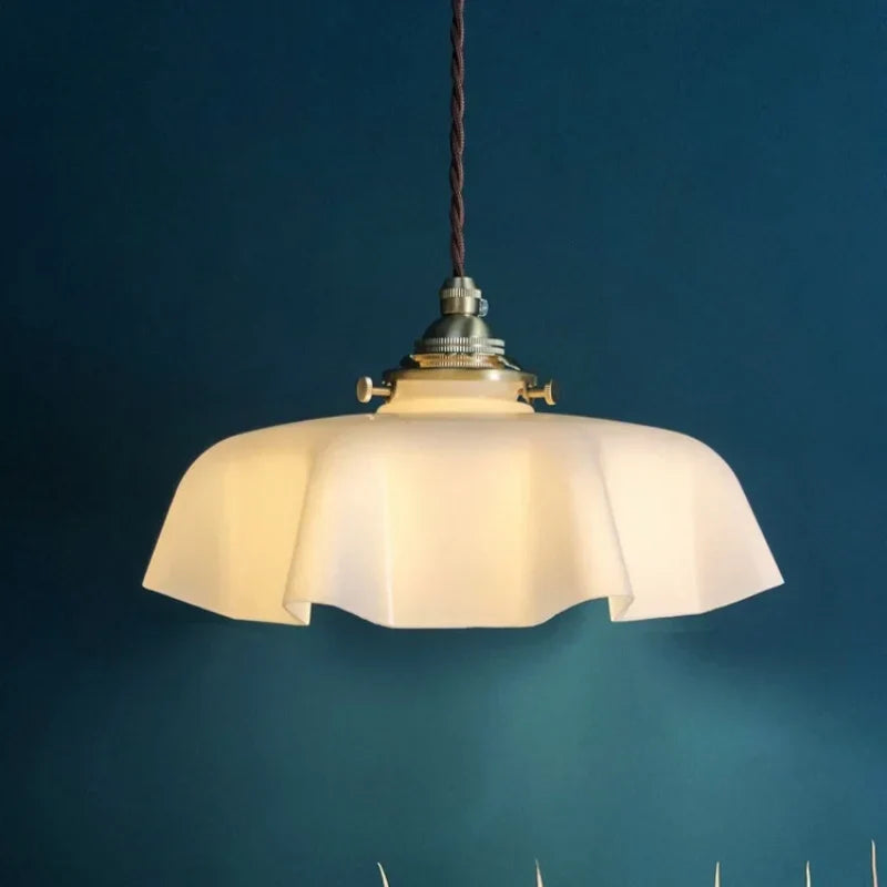 Afralia™ Cream Glass Copper LED Pendant Lamp for Kitchen Bedroom Living Room