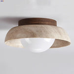 White Glass LED Ceiling Lamp with Wood Canopy - Modern Flush Mount Light