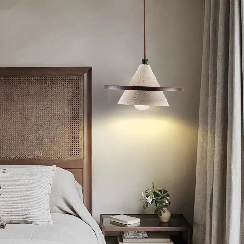 Wabi Sabi Yellow Cave Stone Wood LED Pendant Light Fixture