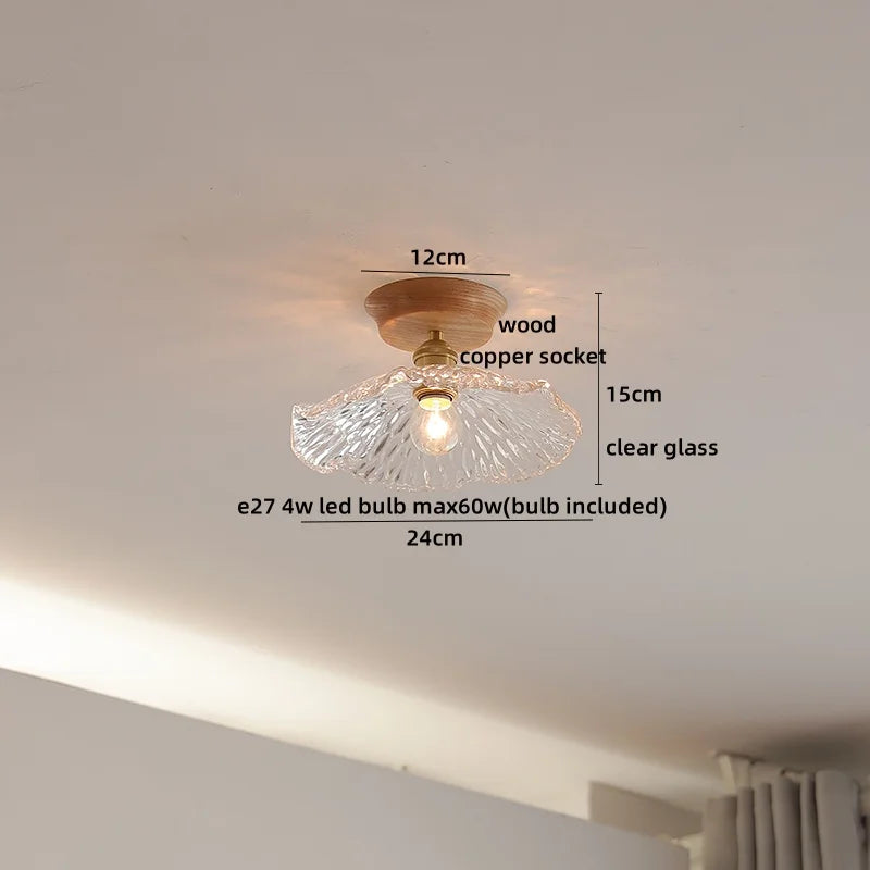 Glass Wood LED Ceiling Lamp for Home Lighting and Decoration