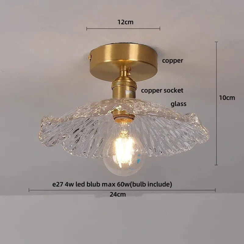 Vintage Wood & Copper Rotatable Ceiling Light - Amber Glass LED Fixture
