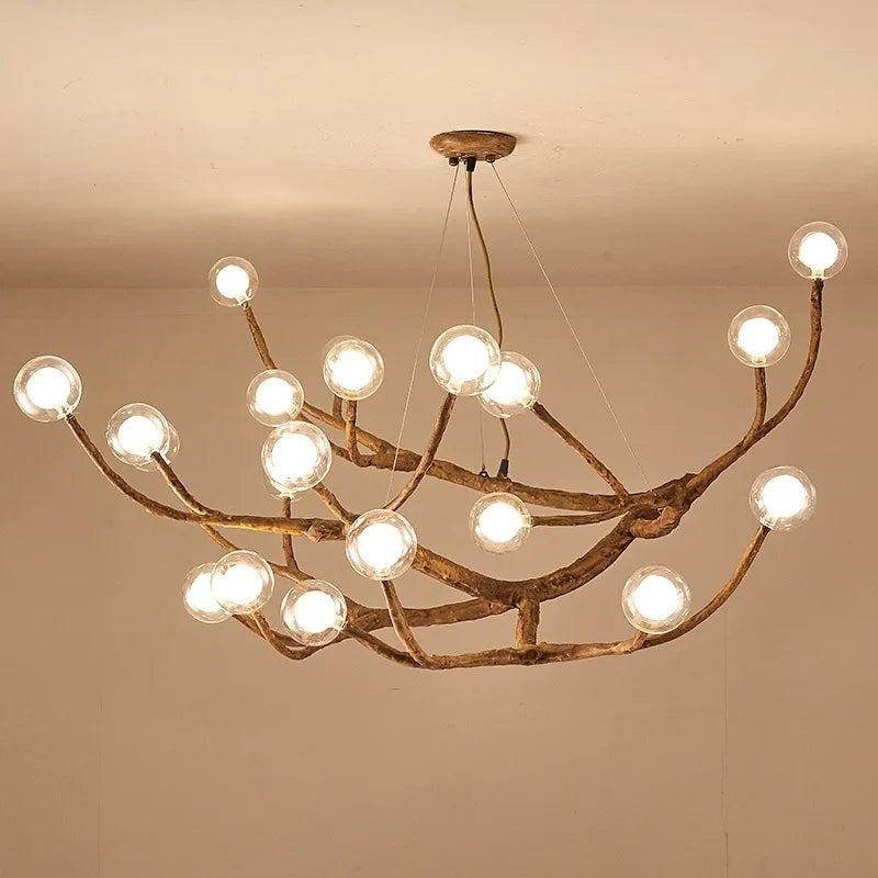 Retro LED Chandelier Living Room Study Bedroom Art Brown Pendant Light