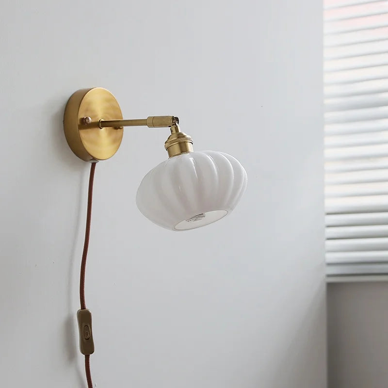 White Glass LED Wall Light | Modern Rotate Plug-In Sconce Lampara De Pared