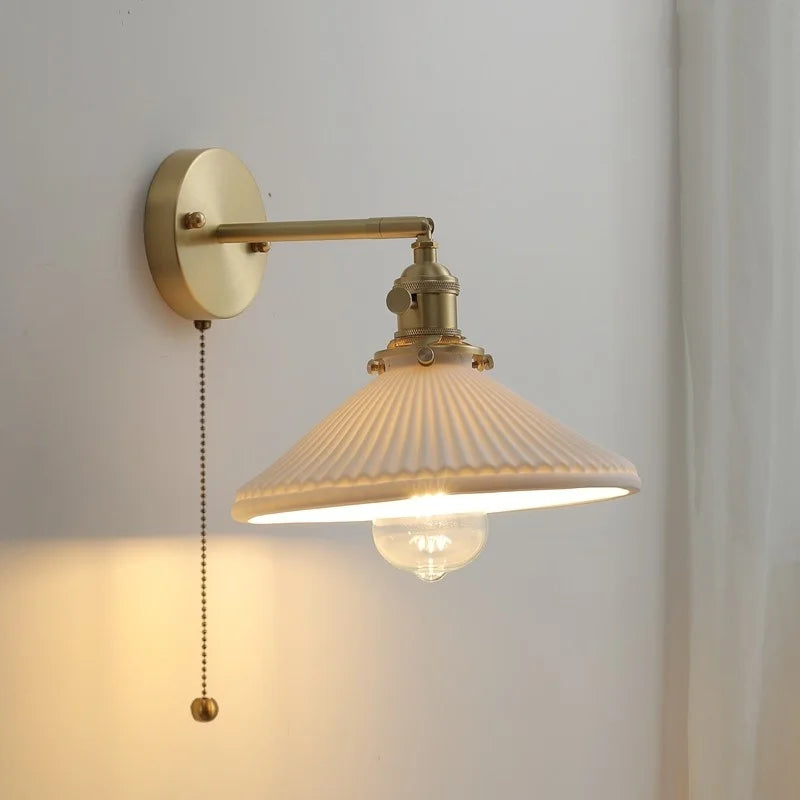 Ceramic LED Wall Light with Pull Chain Switch for Bedroom Bathroom Living Room