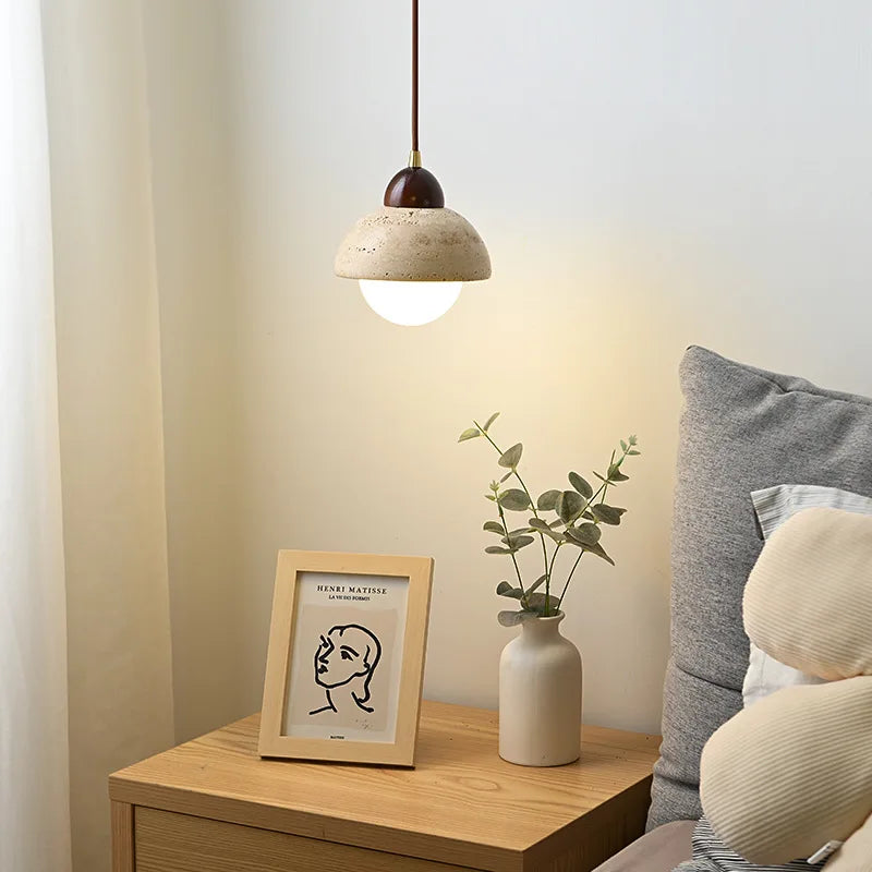 Yellow Travertine LED Glass Pendant Light - Japanese Style Living Room Fixture