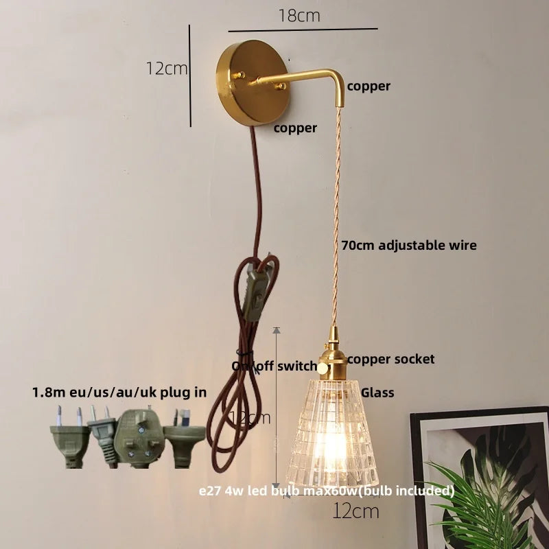 Clear Glass LED Wall Light with Pull Chain Switch for Modern Decor