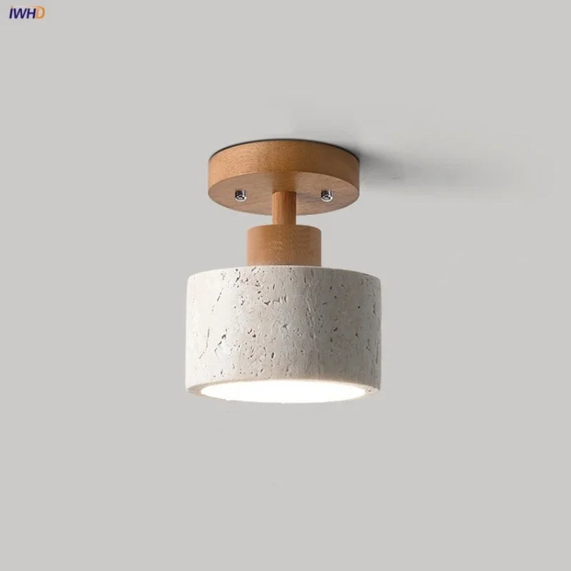Yellow Travertine Stone LED Ceiling Light for Modern Nordic Ambiance