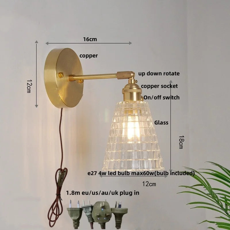 Brass E27 LED Wall Sconce Pull Chain Switch Stair Light Fixtures