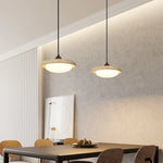 Yellow Travertine LED Pendant Light: Modern Nordic Hang Lamp with White Glass