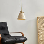Afralia™ LED Knob Switch Pendant Lamp Yellow Travertine Copper Wabi Sabi Hanging Lights