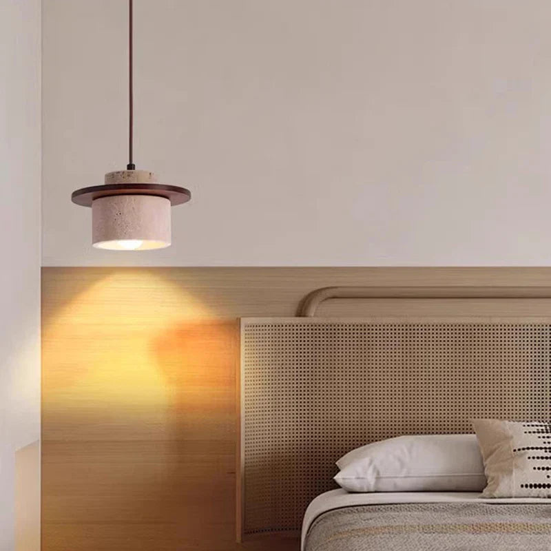 Yellow Travertine Stone LED Pendant Light for Bedside Living Room Decor