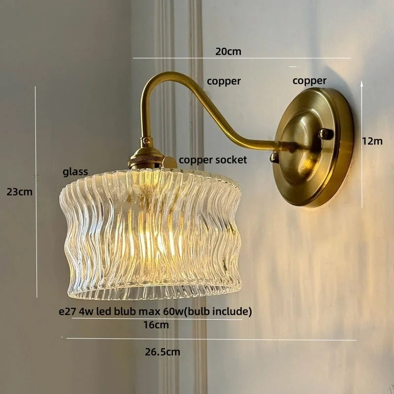 Clear Glass Wall Sconce LED Lights Modern Nordic Copper Bedside Lamp