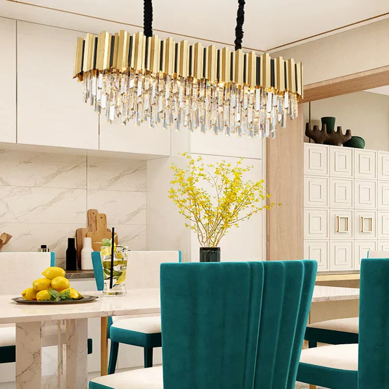 Gold Crystal LED Chandelier: Modern Luxe Lighting Fixture for Home Decor