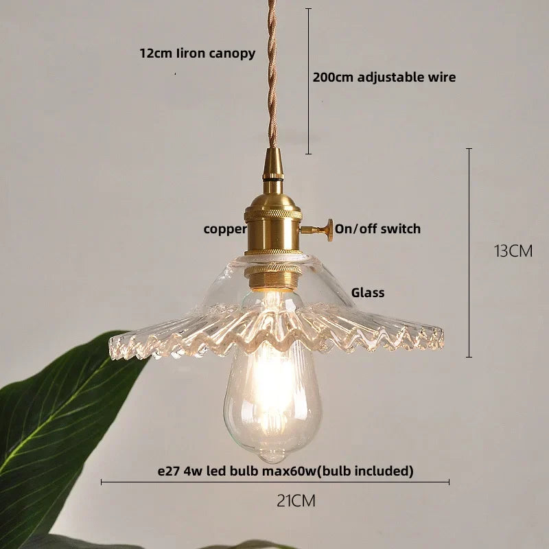Afralia™ Clear Glass LED Pendant Light Fixture Modern Copper Knob Switch Hang Lamp