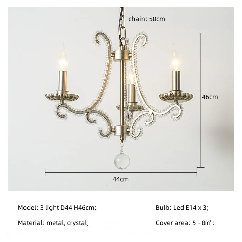 Crystal LED Chandelier: French Living Room Retro E14 Pendant Light for Home Decor