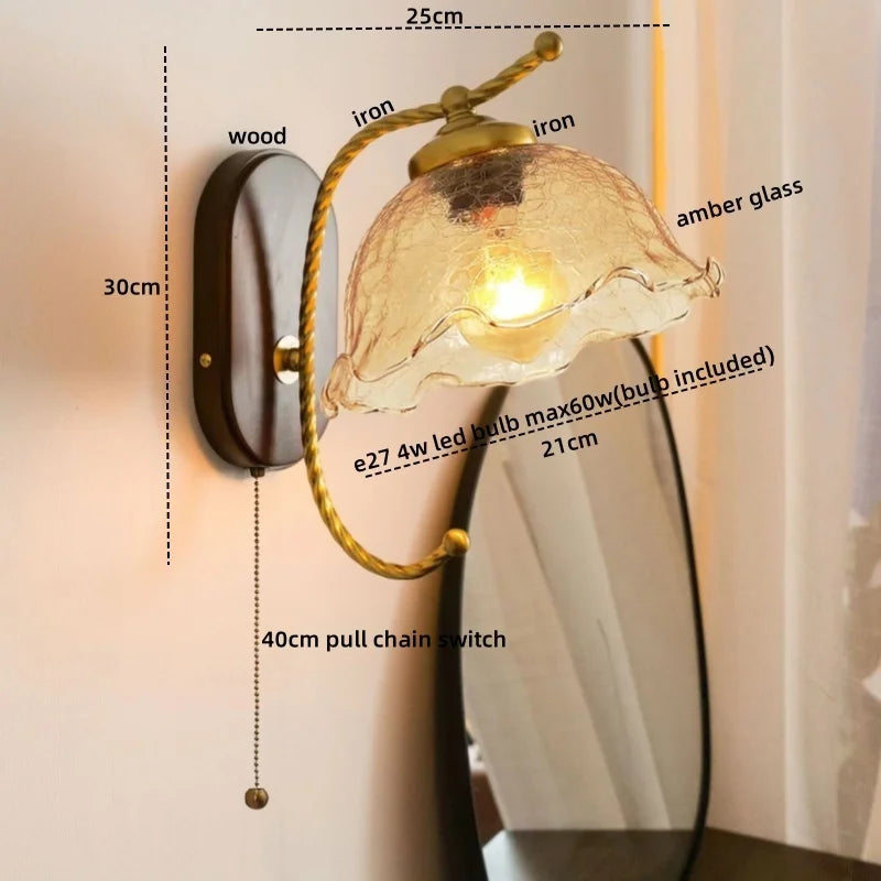 Iron Glass LED Wall Lights Modern Bedside Lamp 4w Bulb for Bathroom Bedroom Living Room