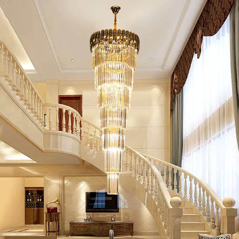 Luxury Crystal Chandelier Spiral Staircase Pendant Lights