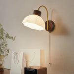 LED Wall Sconce Pull Chain Switch Modern Stair Lights Glass Wood