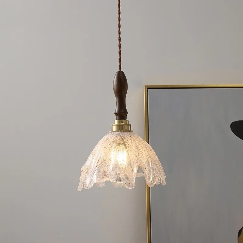 Nordic LED Pendant Light | Modern Walnut Wood Glass Hanging Lamp
