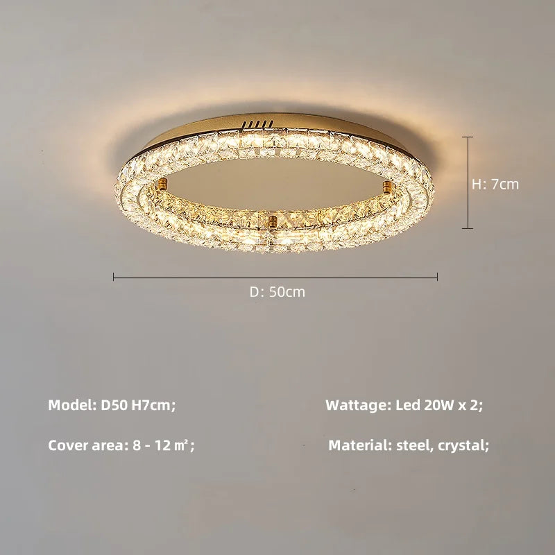 Afralia™ Modern Luxury Dimmable Crystal Chandelier Round Steel LED Ceiling Light