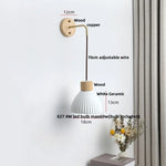 Ceramic Wood Wall Sconce LED Light with Pull Chain Switch - Modern Nordic Style