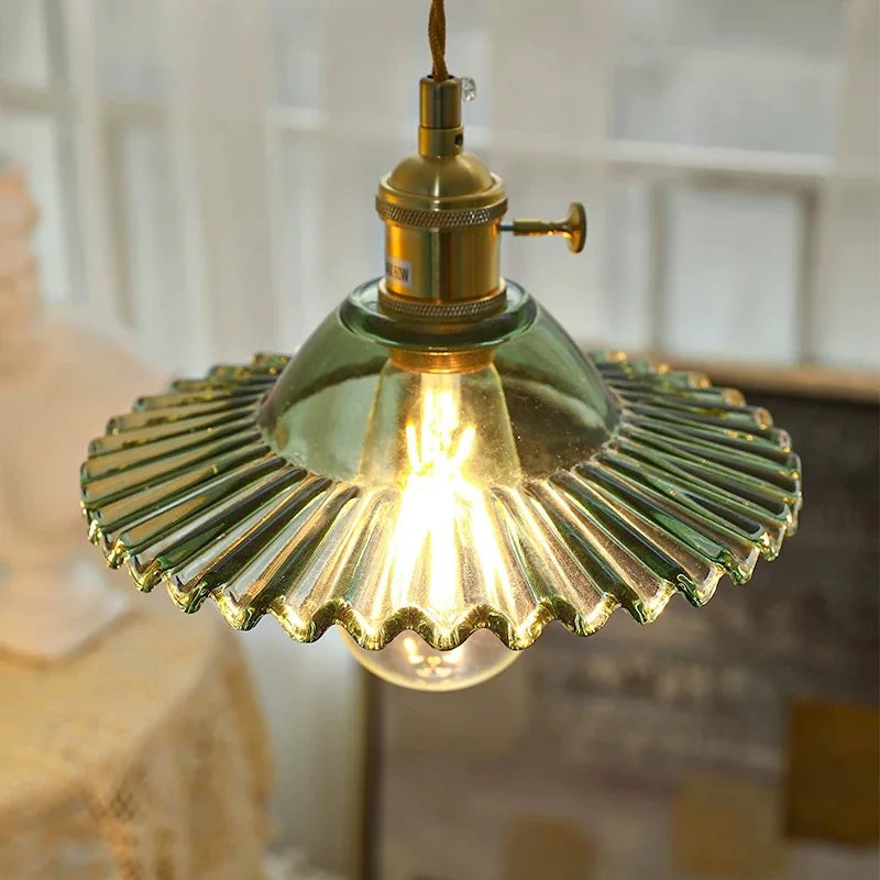 Green Glass LED Pendant Lights - Nordic Minimalist Style for Bedroom, Living Room