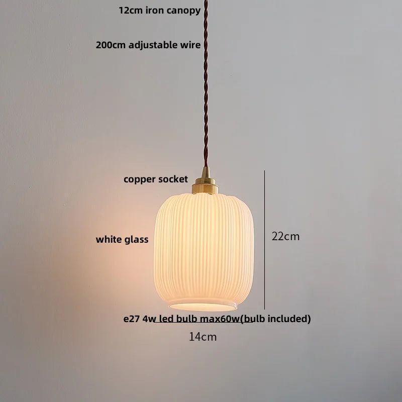 White Glass Copper LED Pendant Lights - Modern Nordic Kitchen Bar Lamp
