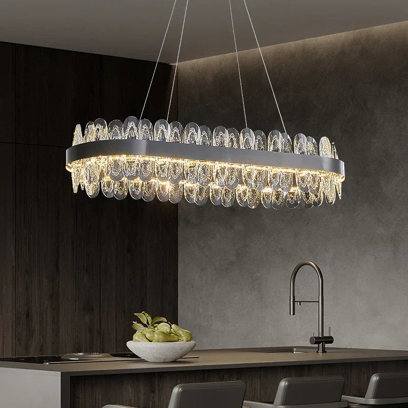 Luxury LED Chandelier Black Crystal Modern Suspension Island Dining Lamp