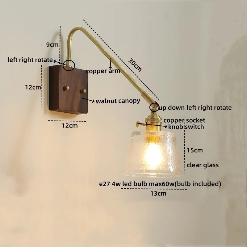 Walnut Copper LED Wall Lights Modern Bedside Lamp Applique Da Parete