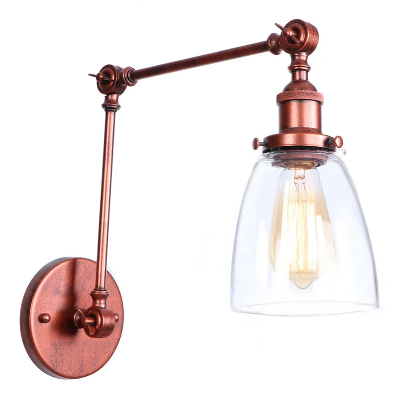 Adjustable Glass Swing Arm LED Wall Sconce with Pull Chain Switch