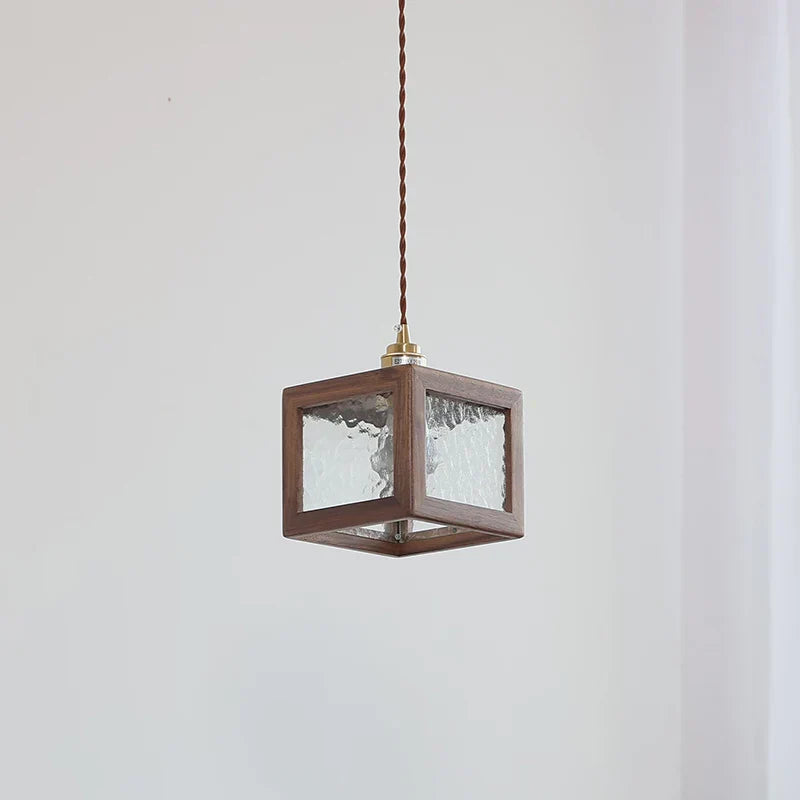 Clear Glass Walnut Wood LED Pendant Lamp - Nordic Modern Hanging Lights