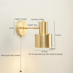 Nordic Copper LED Wall Lamp Pull Chain Switch Wandlamp