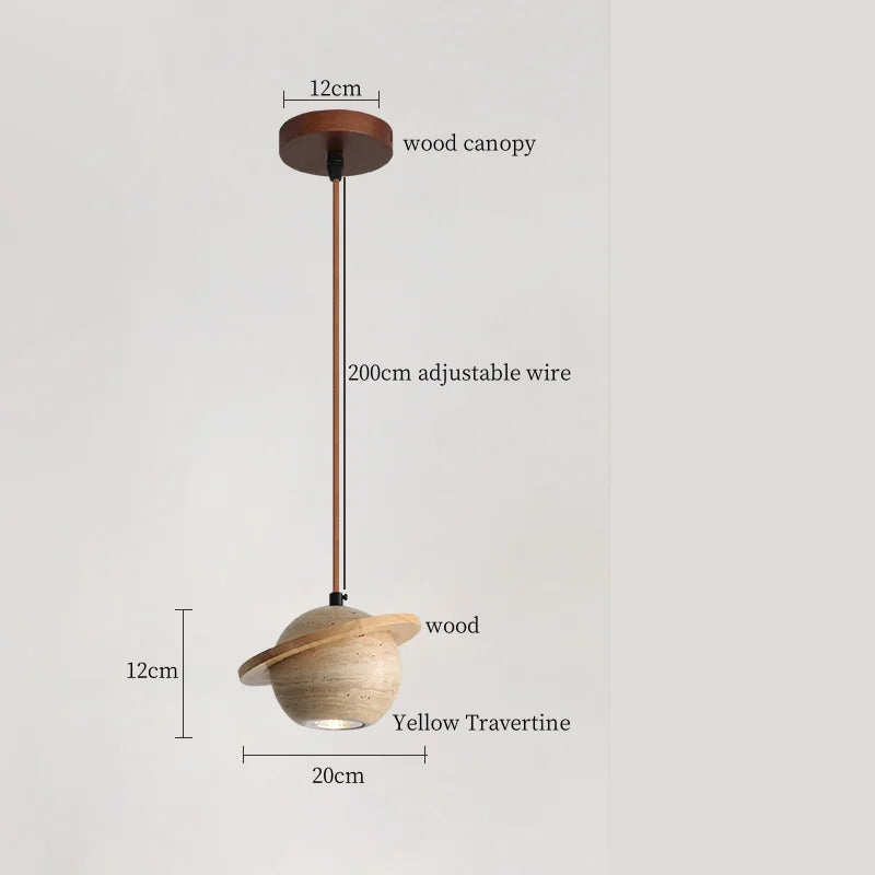 Stone Wood LED Pendant Lights Yellow Travertine Vintage Hanging Lamp