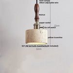 Afralia™ Wood Walnut LED Pendant Light Yellow Trivertine Stone Hanging Lamp