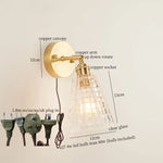 Afralia™ Striped Glass LED Wall Sconce Copper Arm Vintage Lampara Pared