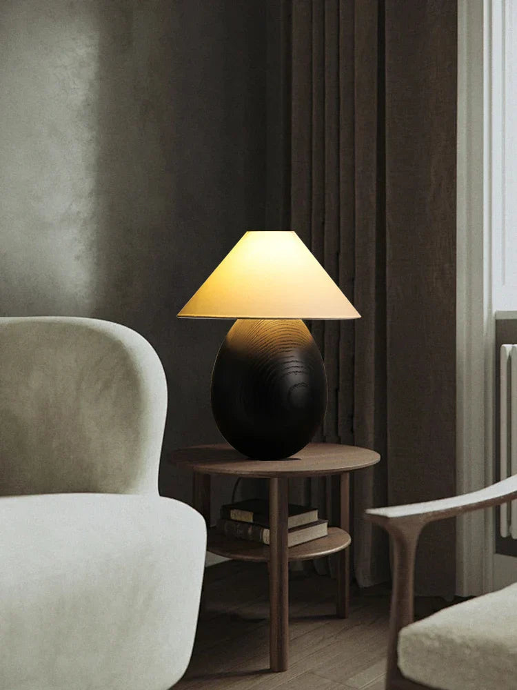 Retro Wood Carving Table Lamp Black Elegant Desk Light Home Office Decor